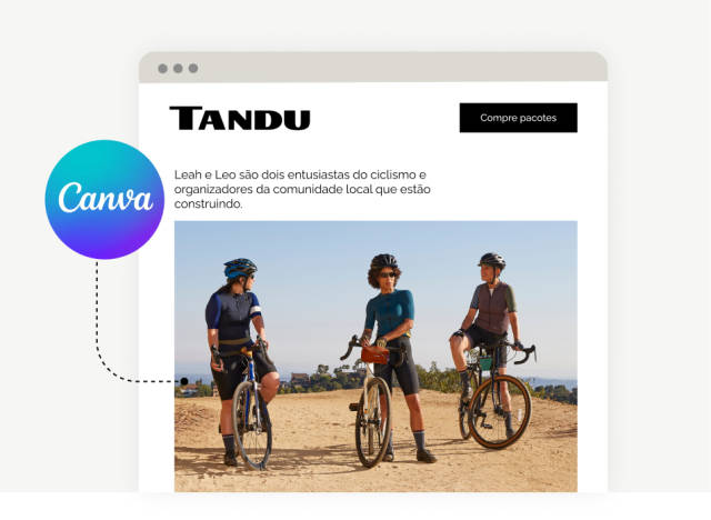 Layout de página da web com ciclistas e a marca "Tandu".